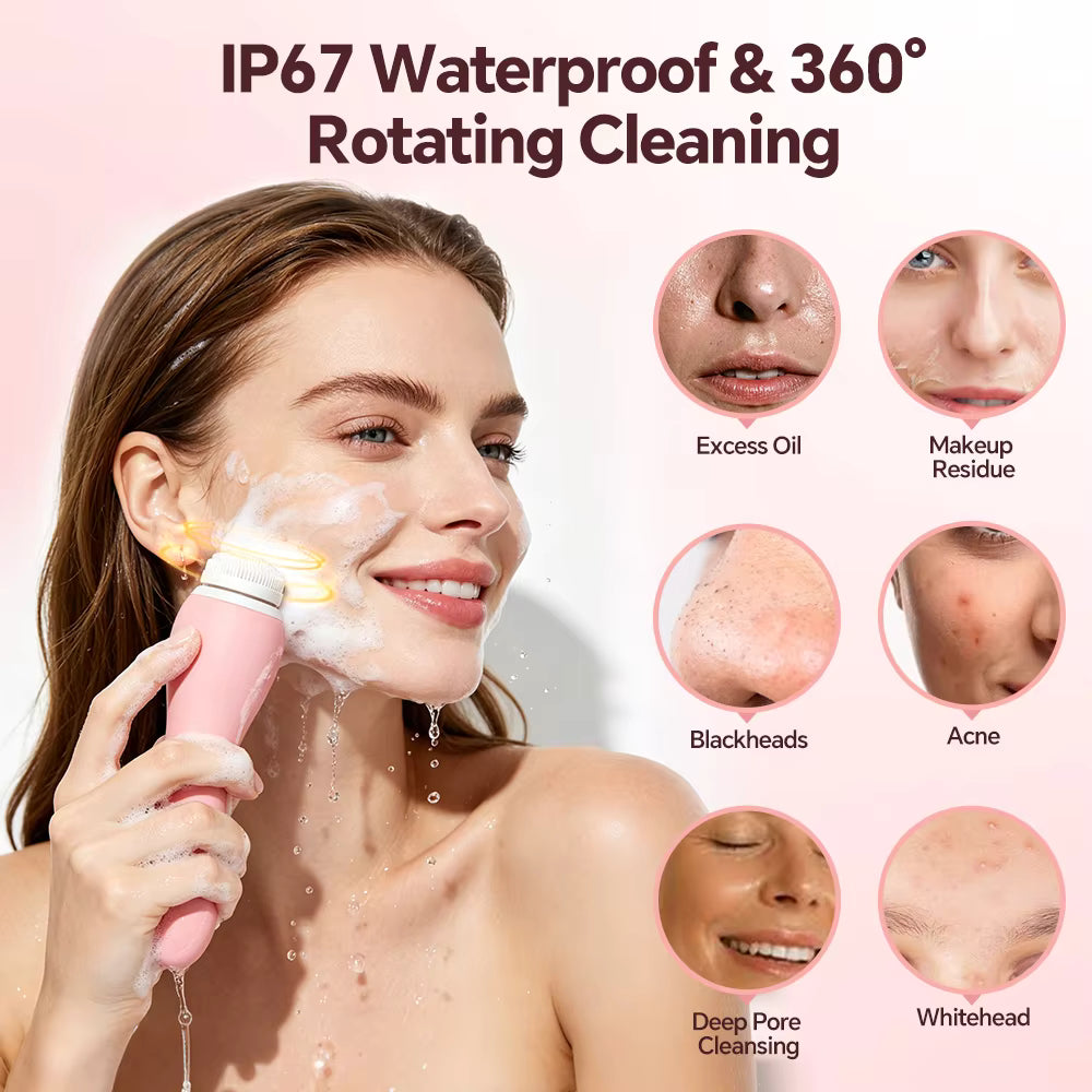 4-in-1 Heated Electric Facial Cleansing Brush & Silicone Scrubber